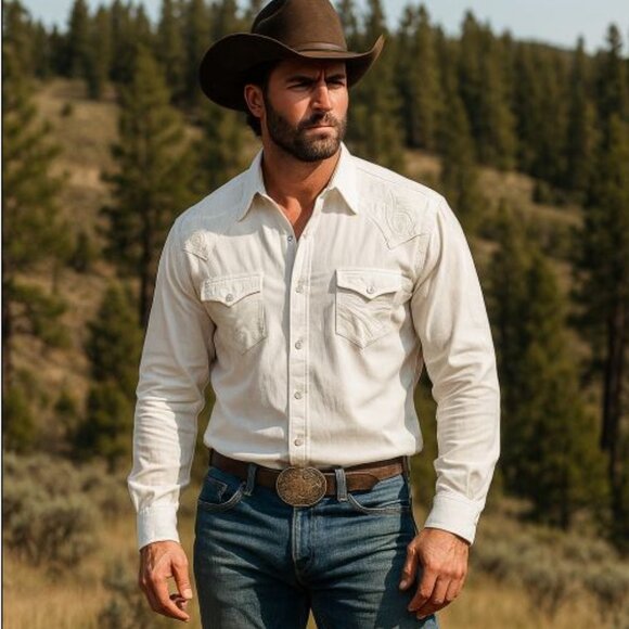 Roar Signature Western Button Down Crisp White Shirt with Tonal Design Size L - Picture 16 of 16